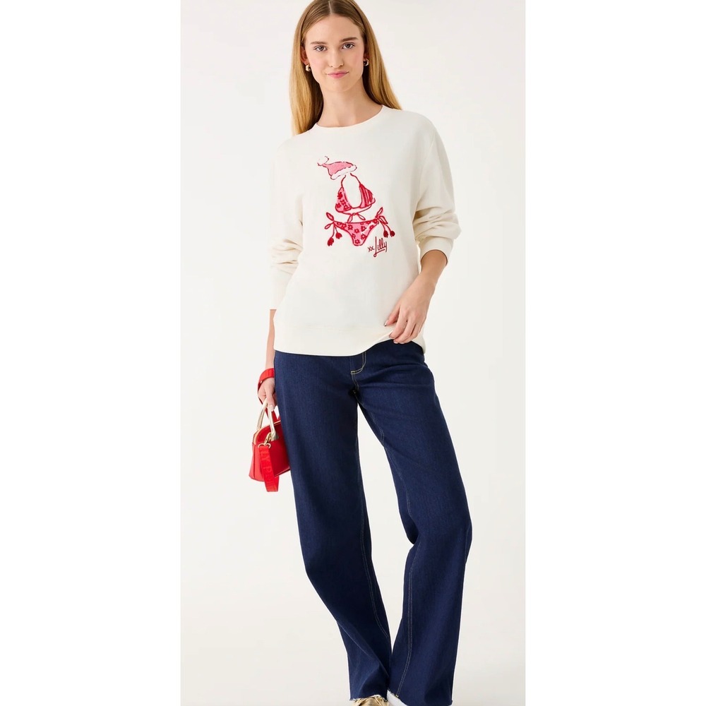 Lilly Pulitzer Ballad LS Crew Sweatshirt Coconut Festive Frocks Embellishements